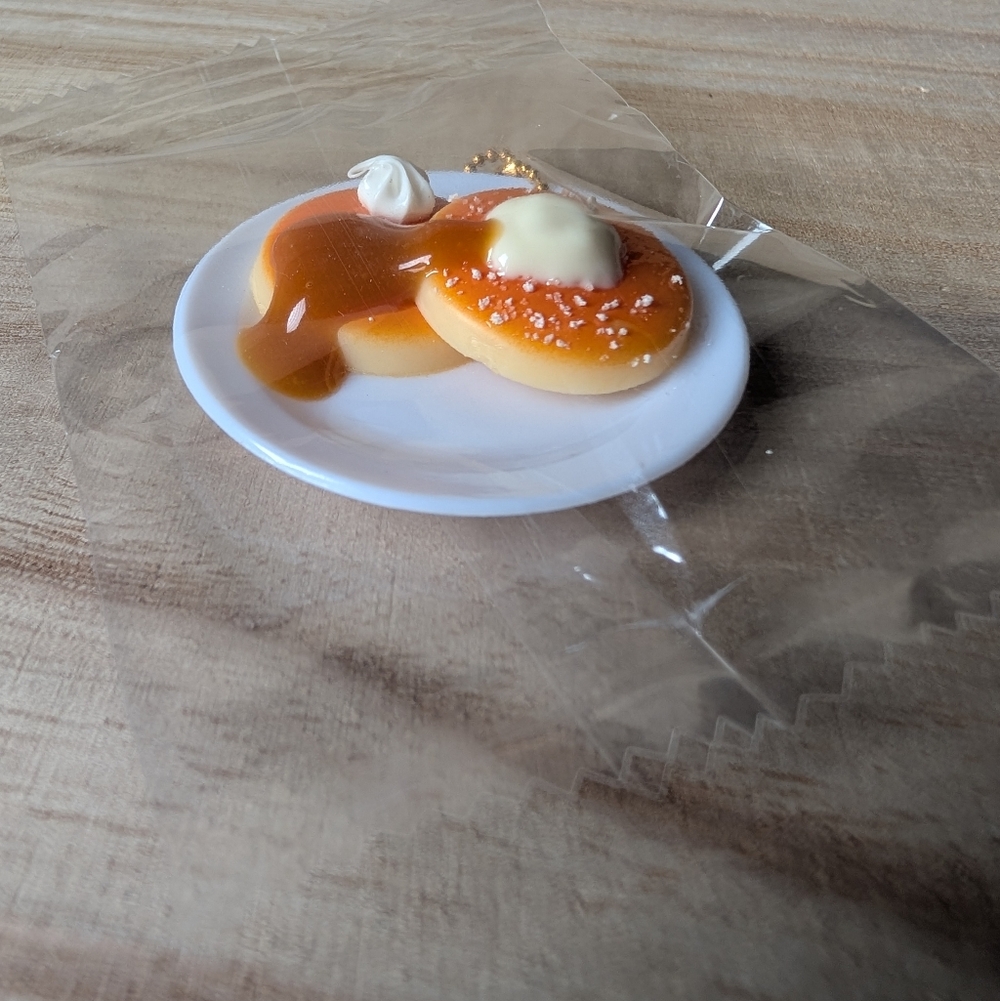 Mini Food Keychain Charm, Miniature Pancake With Butter & Syrup On Plate, New